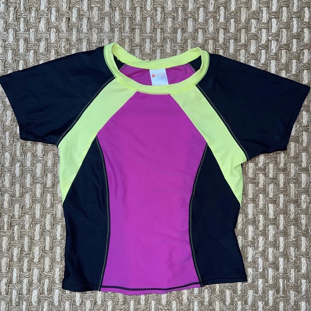 Zella Girl Rash guard Swim Shirt  50+ UPF Big Girls Sz 14 Years Color block NWOT